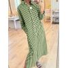 image:imagechouyatou Womens Casual Loose Button Down Plaid Shirt Dress Long Sleeve Side Slit Cotton Gingham Maxi DressGreen