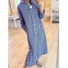 image:imagechouyatou Womens Casual Loose Button Down Plaid Shirt Dress Long Sleeve Side Slit Cotton Gingham Maxi DressNavy