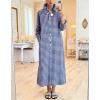 image:imagechouyatou Womens Casual Loose Button Down Plaid Shirt Dress Long Sleeve Side Slit Cotton Gingham Maxi DressNavy