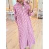image:imagechouyatou Womens Casual Loose Button Down Plaid Shirt Dress Long Sleeve Side Slit Cotton Gingham Maxi DressPink