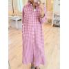 image:imagechouyatou Womens Casual Loose Button Down Plaid Shirt Dress Long Sleeve Side Slit Cotton Gingham Maxi DressPink