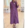 image:imagechouyatou Womens Casual Loose Button Down Plaid Shirt Dress Long Sleeve Side Slit Cotton Gingham Maxi DressPurple