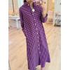 image:imagechouyatou Womens Casual Loose Button Down Plaid Shirt Dress Long Sleeve Side Slit Cotton Gingham Maxi DressPurple