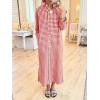 image:imagechouyatou Womens Casual Loose Button Down Plaid Shirt Dress Long Sleeve Side Slit Cotton Gingham Maxi DressRed