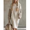 image:imagechouyatou Womens Color Block Pullover Sweatshirt Hoodie Dress Fuzzy Sherpa Long Sleeve Midi Long Dress with PocketBeige