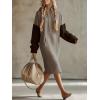 image:imagechouyatou Womens Color Block Pullover Sweatshirt Hoodie Dress Fuzzy Sherpa Long Sleeve Midi Long Dress with PocketKhaki