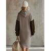 image:imagechouyatou Womens Color Block Pullover Sweatshirt Hoodie Dress Fuzzy Sherpa Long Sleeve Midi Long Dress with PocketKhaki