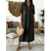 image:imagechouyatou Womens Distressed Button Up Denim Polo Shirt Dress Short Sleeve Casual Loose Pleated Jean Midi Long DressBlack