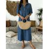 image:imagechouyatou Womens Distressed Button Up Denim Polo Shirt Dress Short Sleeve Casual Loose Pleated Jean Midi Long DressBlue