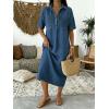 image:imagechouyatou Womens Distressed Button Up Denim Polo Shirt Dress Short Sleeve Casual Loose Pleated Jean Midi Long DressBlue