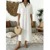 image:imagechouyatou Womens Distressed Button Up Denim Polo Shirt Dress Short Sleeve Casual Loose Pleated Jean Midi Long DressWhite