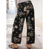 image:imagechouyatou Womens Floral Print Mid Rise Cropped Jeans Wide Leg Baggy Boho Ankle Denim Pants with PocketsBlack