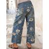 image:imagechouyatou Womens Floral Print Mid Rise Cropped Jeans Wide Leg Baggy Boho Ankle Denim Pants with PocketsBlue