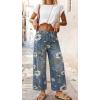 image:imagechouyatou Womens Floral Print Mid Rise Cropped Jeans Wide Leg Baggy Boho Ankle Denim Pants with PocketsBlue