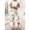 image:imagechouyatou Womens Floral Print Mid Rise Cropped Jeans Wide Leg Baggy Boho Ankle Denim Pants with PocketsWhite