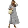 image:imagechouyatou Womens Summer 34 Sleeve Striped Maxi Long Shirt Dress Boho Ruffled Button Down Beach DressBlack