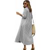 image:imagechouyatou Womens Summer 34 Sleeve Striped Maxi Long Shirt Dress Boho Ruffled Button Down Beach DressBlack
