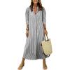 image:imagechouyatou Womens Summer 34 Sleeve Striped Maxi Long Shirt Dress Boho Ruffled Button Down Beach DressBlack
