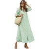image:imagechouyatou Womens Summer 34 Sleeve Striped Maxi Long Shirt Dress Boho Ruffled Button Down Beach DressGreen
