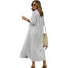 image:imagechouyatou Womens Summer 34 Sleeve Striped Maxi Long Shirt Dress Boho Ruffled Button Down Beach DressGrey