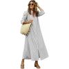 image:imagechouyatou Womens Summer 34 Sleeve Striped Maxi Long Shirt Dress Boho Ruffled Button Down Beach DressGrey