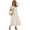 image:imagechouyatou Womens Summer 34 Sleeve Striped Maxi Long Shirt Dress Boho Ruffled Button Down Beach DressKhaki