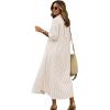 image:imagechouyatou Womens Summer 34 Sleeve Striped Maxi Long Shirt Dress Boho Ruffled Button Down Beach DressKhaki