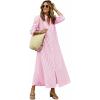 image:imagechouyatou Womens Summer 34 Sleeve Striped Maxi Long Shirt Dress Boho Ruffled Button Down Beach DressPink