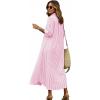 image:imagechouyatou Womens Summer 34 Sleeve Striped Maxi Long Shirt Dress Boho Ruffled Button Down Beach DressPink