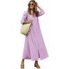 image:imagechouyatou Womens Summer 34 Sleeve Striped Maxi Long Shirt Dress Boho Ruffled Button Down Beach DressPurple
