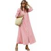 image:imagechouyatou Womens Summer 34 Sleeve Striped Maxi Long Shirt Dress Boho Ruffled Button Down Beach DressRed