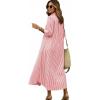 image:imagechouyatou Womens Summer 34 Sleeve Striped Maxi Long Shirt Dress Boho Ruffled Button Down Beach DressRed