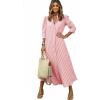 image:imagechouyatou Womens Summer 34 Sleeve Striped Maxi Long Shirt Dress Boho Ruffled Button Down Beach DressRed