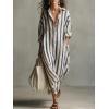 image:imagechouyatou Womens Summer Boho Striped Cotton Dress Long Sleeve Lapel Collar Beach Shirt Dress with PocketsDark Blue