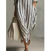 image:imagechouyatou Womens Summer Boho Striped Cotton Dress Long Sleeve Lapel Collar Beach Shirt Dress with PocketsDark Blue