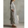 image:imagechouyatou Womens Summer Boho Striped Cotton Dress Long Sleeve Lapel Collar Beach Shirt Dress with PocketsDark Blue