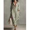 image:imagechouyatou Womens Summer Boho Striped Cotton Dress Long Sleeve Lapel Collar Beach Shirt Dress with PocketsGreen