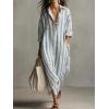 image:imagechouyatou Womens Summer Boho Striped Cotton Dress Long Sleeve Lapel Collar Beach Shirt Dress with PocketsLight Blue
