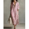image:imagechouyatou Womens Summer Boho Striped Cotton Dress Long Sleeve Lapel Collar Beach Shirt Dress with PocketsPink