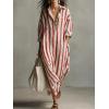 image:imagechouyatou Womens Summer Boho Striped Cotton Dress Long Sleeve Lapel Collar Beach Shirt Dress with PocketsRed
