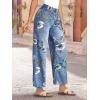 image:imagechouyatou Womens Vintage Floral Printed Barrel Jeans Y2k Boyfriend Wide Leg Denim Pants with PocketsBlue