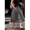 image:imagechouyatou Womens Vintage Plaid A Line Skirt Elastic Waist Baggy Swing Pleated Midi Long Shirt with PocketsBlack