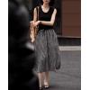 image:imagechouyatou Womens Vintage Plaid A Line Skirt Elastic Waist Baggy Swing Pleated Midi Long Shirt with PocketsBlack
