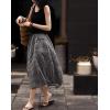 image:imagechouyatou Womens Vintage Plaid A Line Skirt Elastic Waist Baggy Swing Pleated Midi Long Shirt with PocketsBlack