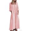 image:imagechouyatou Women 2026 Summer Boho Striped Maxi Shirt Dress 34 Sleeve Business Casual Button Down Long DressRed