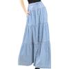 image:imagechouyatou Womens 2026 Casual ALine Tiered Maxi Jean Skirt Flowy Swing Pleated Boho Long Denim SkirtLight Blue