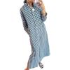image:imagechouyatou Womens Casual Loose Button Down Plaid Shirt Dress Long Sleeve Side Slit Cotton Gingham Maxi DressBlack
