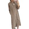 image:imagechouyatou Womens Casual Loose Button Down Plaid Shirt Dress Long Sleeve Side Slit Cotton Gingham Maxi DressCoffee
