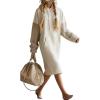 image:imagechouyatou Womens Color Block Pullover Sweatshirt Hoodie Dress Fuzzy Sherpa Long Sleeve Midi Long Dress with PocketBeige