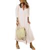 image:imagechouyatou Womens Summer 34 Sleeve Striped Maxi Long Shirt Dress Boho Ruffled Button Down Beach DressKhaki